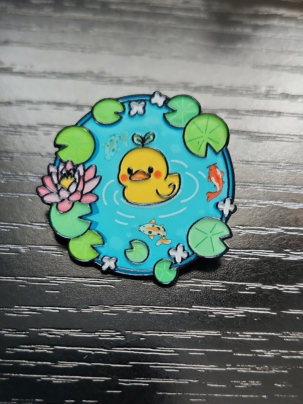 Cute Duck Pond Enamel Pin - Blue & Yellow
